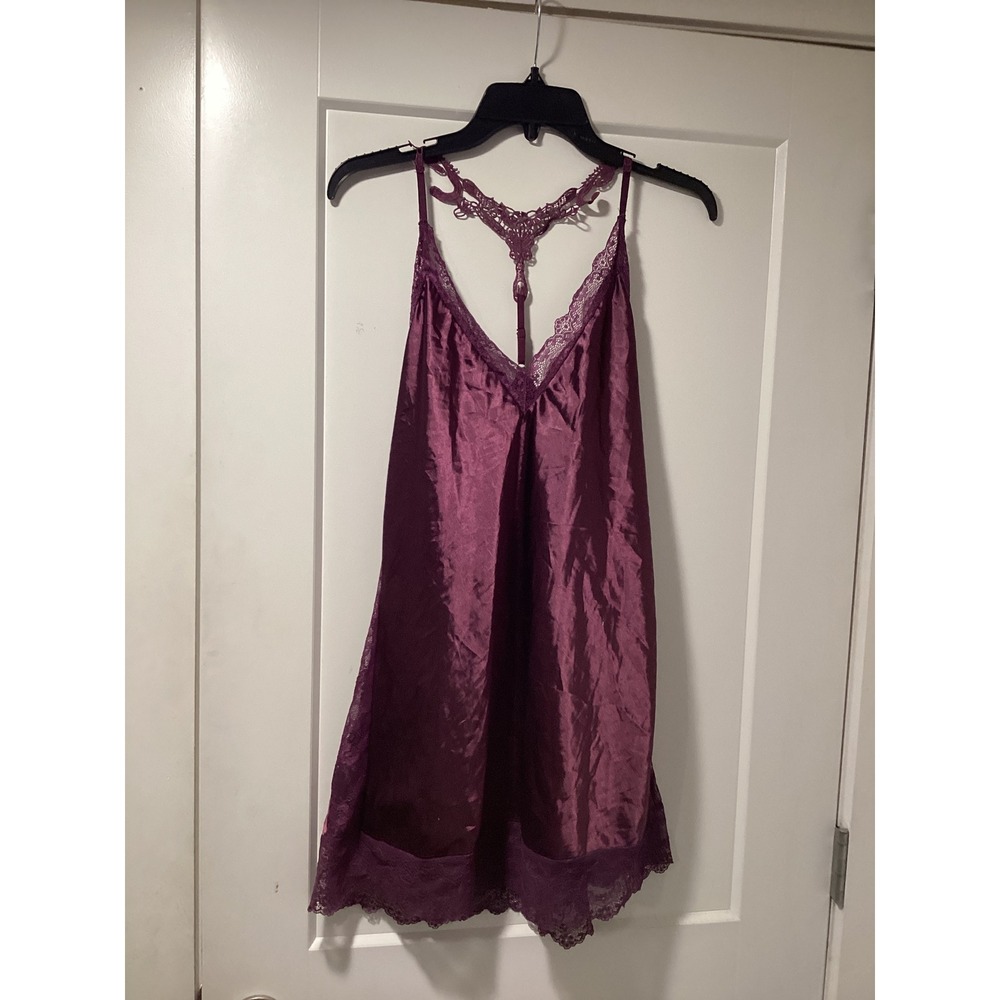 Avidlove Plum Purple Satin Lace Trim Chemise Nightgown Racerback Lingerie Large